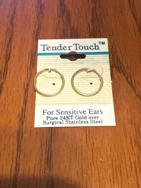 Tender Touch 24KT Gold Over Surgical Stainless Steel Hoop Earrings for Sensitive